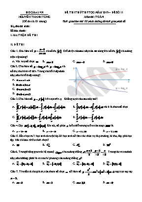 Đề thi thử THPT Quốc gia môn Toán năm 2019 - Đề số 11 - Nguyễn Thanh Tùng (Có đáp án)